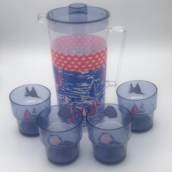 NWT Lilly Pulitzer Boatylicious Pitcher & 4 Glasses Set - Picture 2 of 7